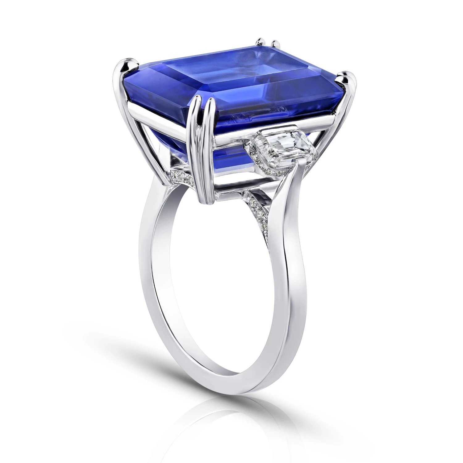 19.97 Carat Emerald Cut Blue Tanzanite And Diamond Ring 4 19.97 Carat Emerald Cut Blue Tanzanite And Diamond Ring – Image 2