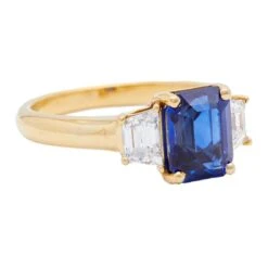 Unknown GIA Ceylon Sapphire Diamond 18k Yellow Gold Three Stone Ring -Mode Bijouterie Magasin 23815 2 master