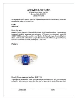 Unknown GIA Ceylon Sapphire Diamond 18k Yellow Gold Three Stone Ring -Mode Bijouterie Magasin 23815app master
