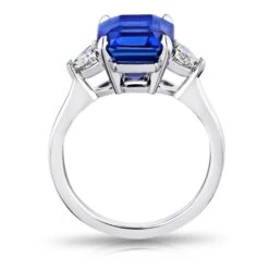 5.65 Carat Square Emerald Blue Sapphire And Diamond Ring -Mode Bijouterie Magasin 23902 C master