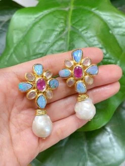 Bochic “Capri”, Ruby, Blue Opal & Moonstone Earrings Set In 22 Gold & Silver -Mode Bijouterie Magasin 24129ACB 2FDF 4BA4 90F3 117F9A4ED7B8 master