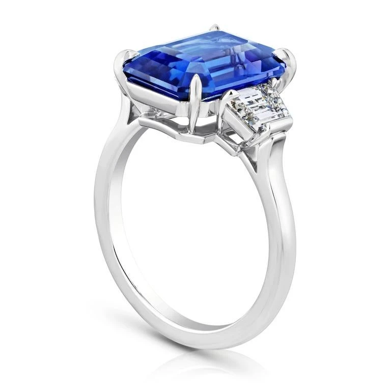 6.60 Carat Emerald Blue Sapphire And Diamond Platinum Ring 4 6.60 Carat Emerald Blue Sapphire And Diamond Platinum Ring – Image 2