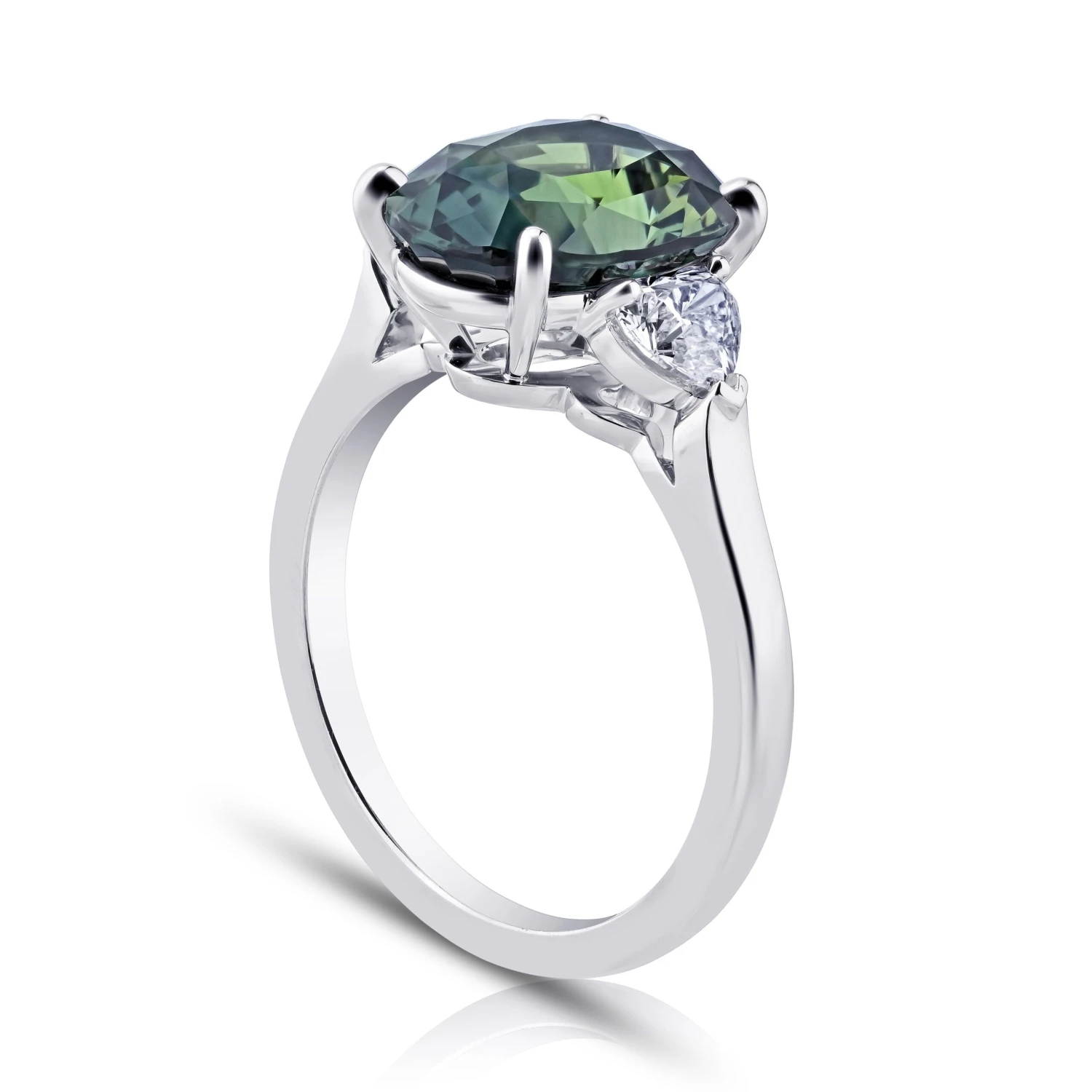 5.17 Carat Oval Green Sapphire And Diamond Platinum Ring 4 5.17 Carat Oval Green Sapphire And Diamond Platinum Ring – Image 2