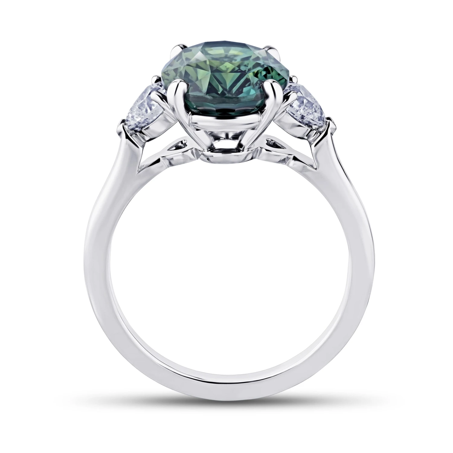5.17 Carat Oval Green Sapphire And Diamond Platinum Ring 5 5.17 Carat Oval Green Sapphire And Diamond Platinum Ring – Image 3