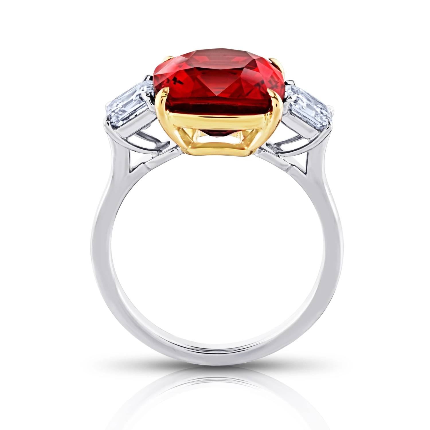 6.39 Carat Cushion Red Spinel And Diamond Platinum Ring 5 6.39 Carat Cushion Red Spinel And Diamond Platinum Ring – Image 3