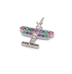 Tiffany & Co. Diamond Multi-Color Gems Platinum Airplane Charm Pendant -Mode Bijouterie Magasin 25648 1 master