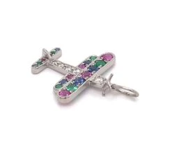 Tiffany & Co. Diamond Multi-Color Gems Platinum Airplane Charm Pendant -Mode Bijouterie Magasin 25648 6 master