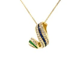 Charles Krypell Diamond Emerald Sapphire Swirl 18k Yellow Gold Pendant -Mode Bijouterie Magasin 260055 A master