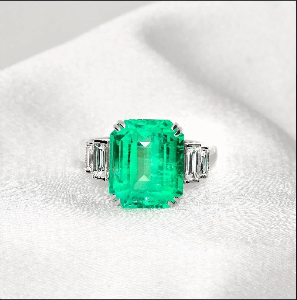 GRS 18K 7.34 Ct Colombia Emerald&Diamond Antique Art Deco Engagement Ring 4 GRS 18K 7.34 Ct Colombia Emerald&Diamond Antique Art Deco Engagement Ring – Image 2