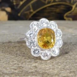 Unknown Bright And Rich 2.90ct Cushioned Oval Yellow Sapphire And 1.30ct Diamond Cluster -Mode Bijouterie Magasin 2 master 11