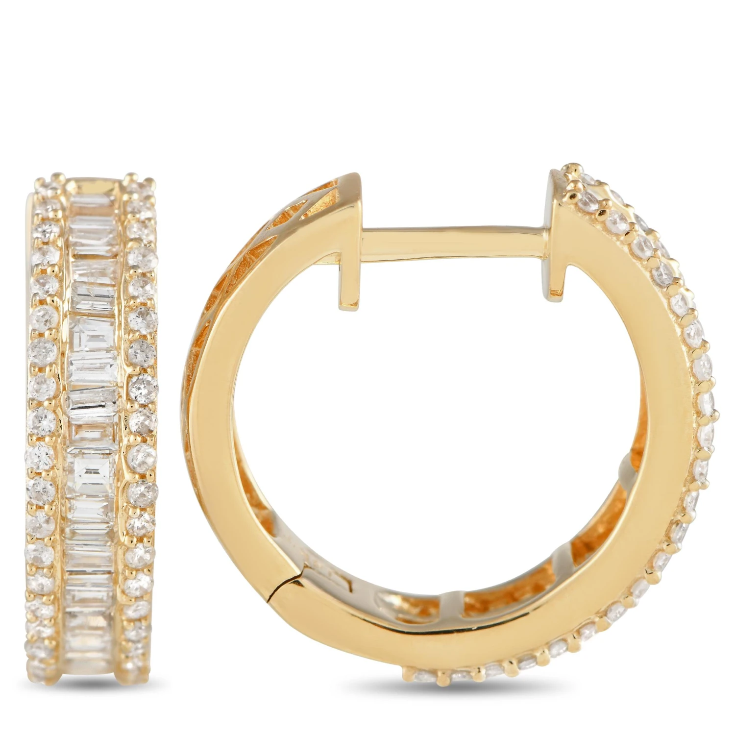 LB Exclusive 14k Yellow Gold 0.90 Carat Diamond Hoop Earrings 4 LB Exclusive 14k Yellow Gold 0.90 Carat Diamond Hoop Earrings – Image 2