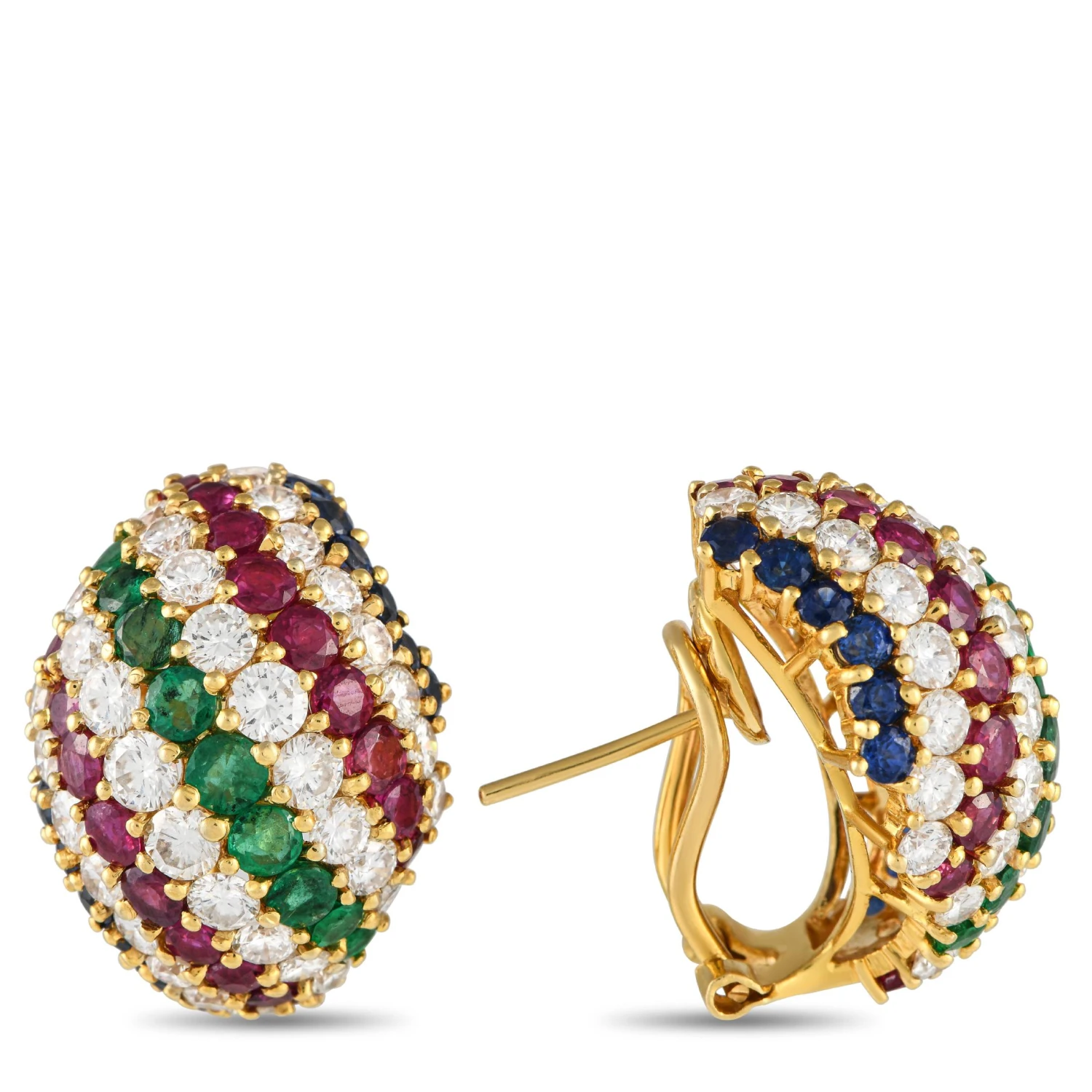 Adler 18k Yellow Gold 6.40ct Diamond Sapphire Ruby & Emerald Statement Earrings 4 Adler 18k Yellow Gold 6.40ct Diamond Sapphire Ruby & Emerald Statement Earrings – Image 2