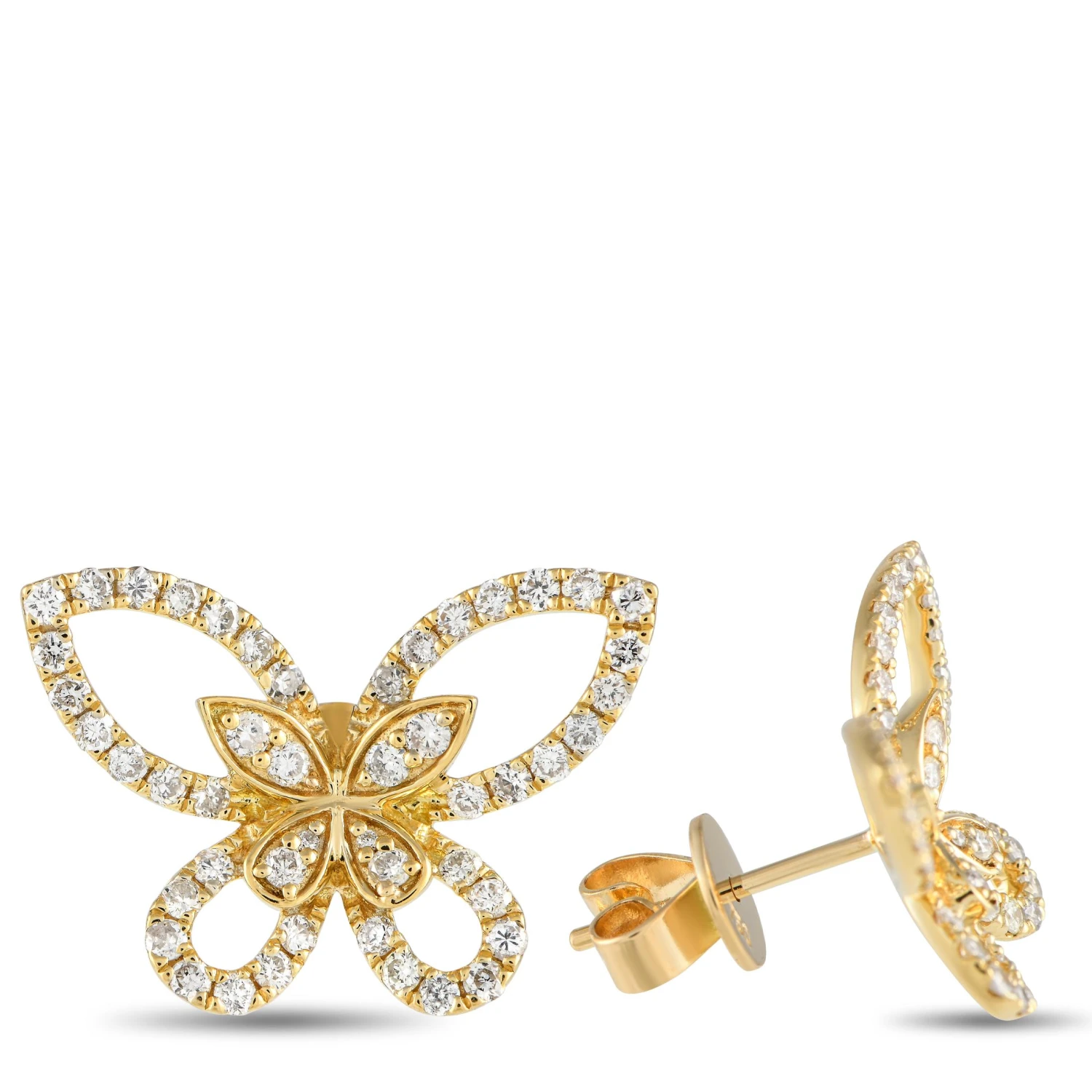 LB Exclusive 18k Yellow Gold 0.75 Carat Diamond Butterfly Earrings 4 LB Exclusive 18k Yellow Gold 0.75 Carat Diamond Butterfly Earrings – Image 2