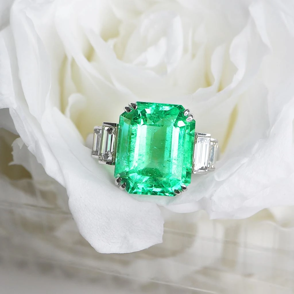 GRS 18K 7.34 Ct Colombia Emerald&Diamond Antique Art Deco Engagement Ring 9 GRS 18K 7.34 Ct Colombia Emerald&Diamond Antique Art Deco Engagement Ring – Image 7
