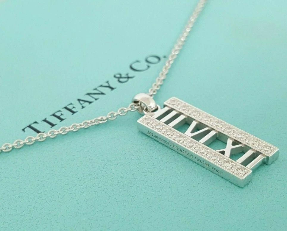 Tiffany & Co. Atlas 18k White Gold Diamond Open Bar Pendant Necklace 5 Tiffany & Co. Atlas 18k White Gold Diamond Open Bar Pendant Necklace – Image 3