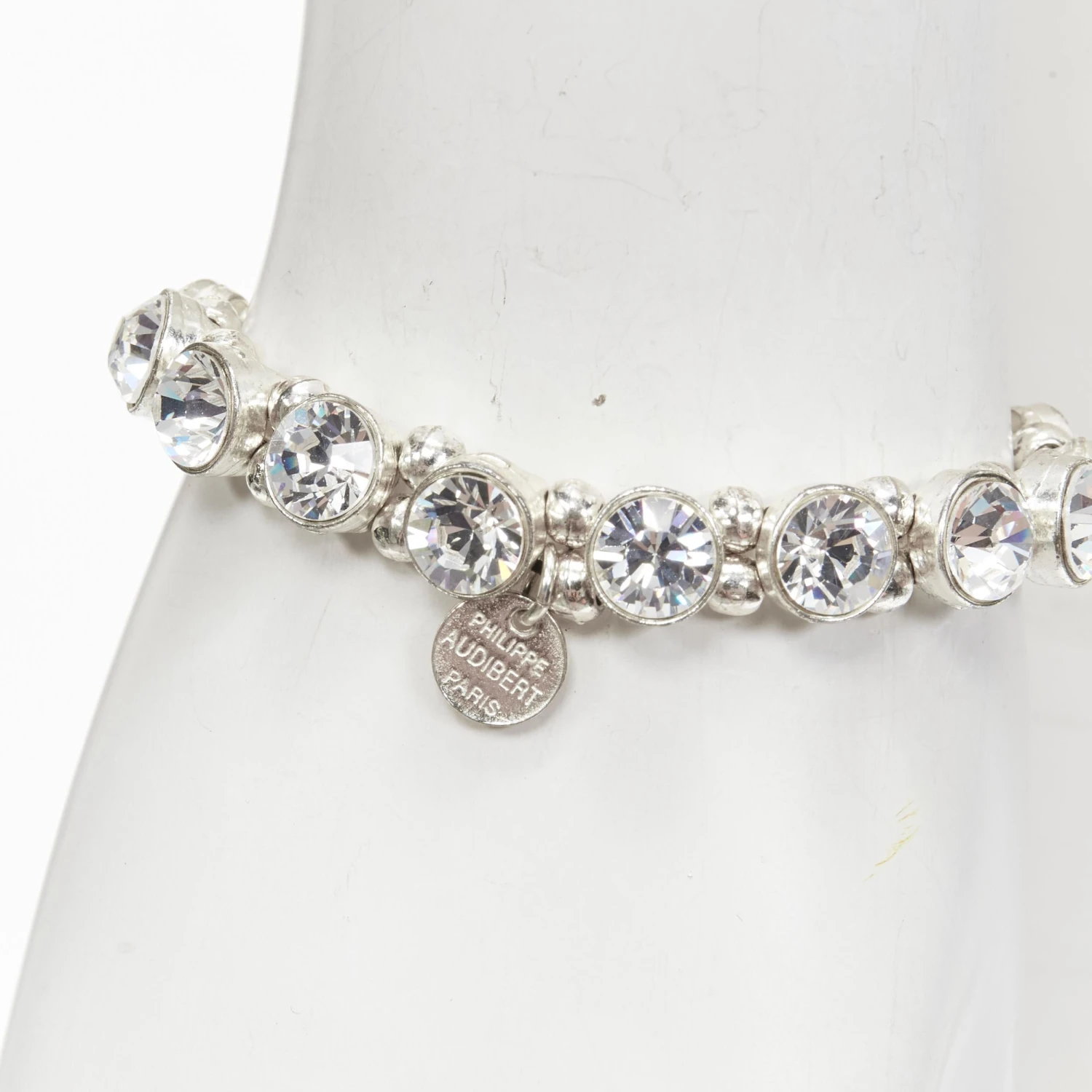 Unknown PHILLIPE AUDIBERT Silver Round Crystal Beads Chain Elastic Bracelet 4 Unknown PHILLIPE AUDIBERT Silver Round Crystal Beads Chain Elastic Bracelet – Image 2