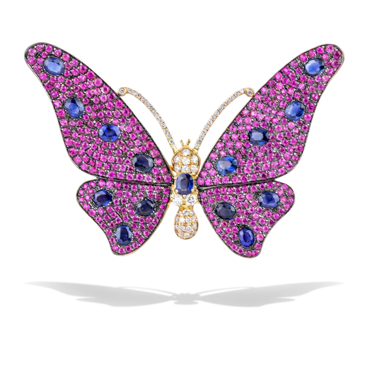 Butterfly Brooch With Pink Red And Blue Sapphires Diamonds In 18Kt Rose Gold 4 Butterfly Brooch With Pink Red And Blue Sapphires Diamonds In 18Kt Rose Gold – Image 2