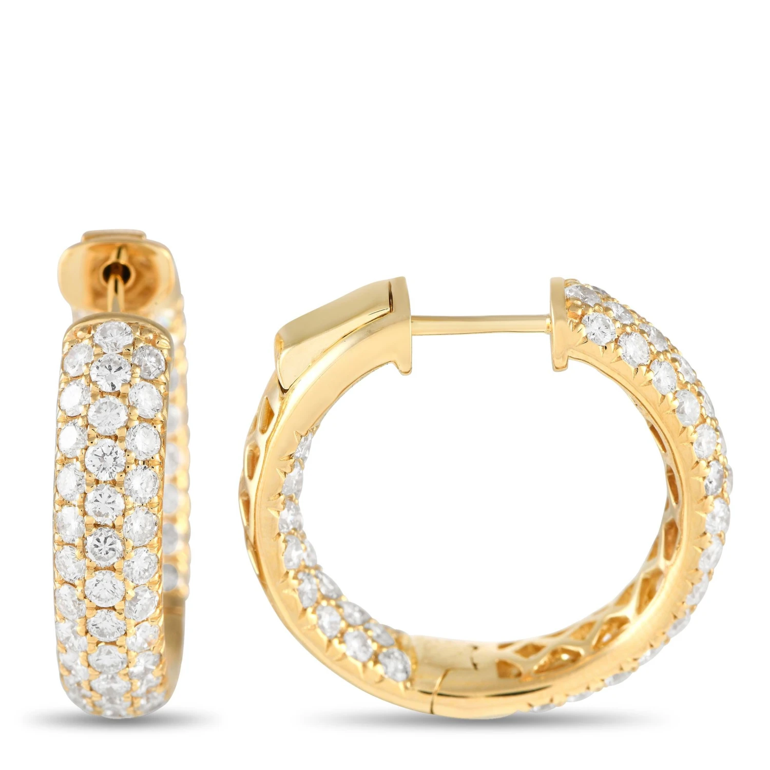 LB Exclusive 18K Yellow Gold 3.05ct Diamond Inside-Out Hoop Earrings 4 LB Exclusive 18K Yellow Gold 3.05ct Diamond Inside-Out Hoop Earrings – Image 2