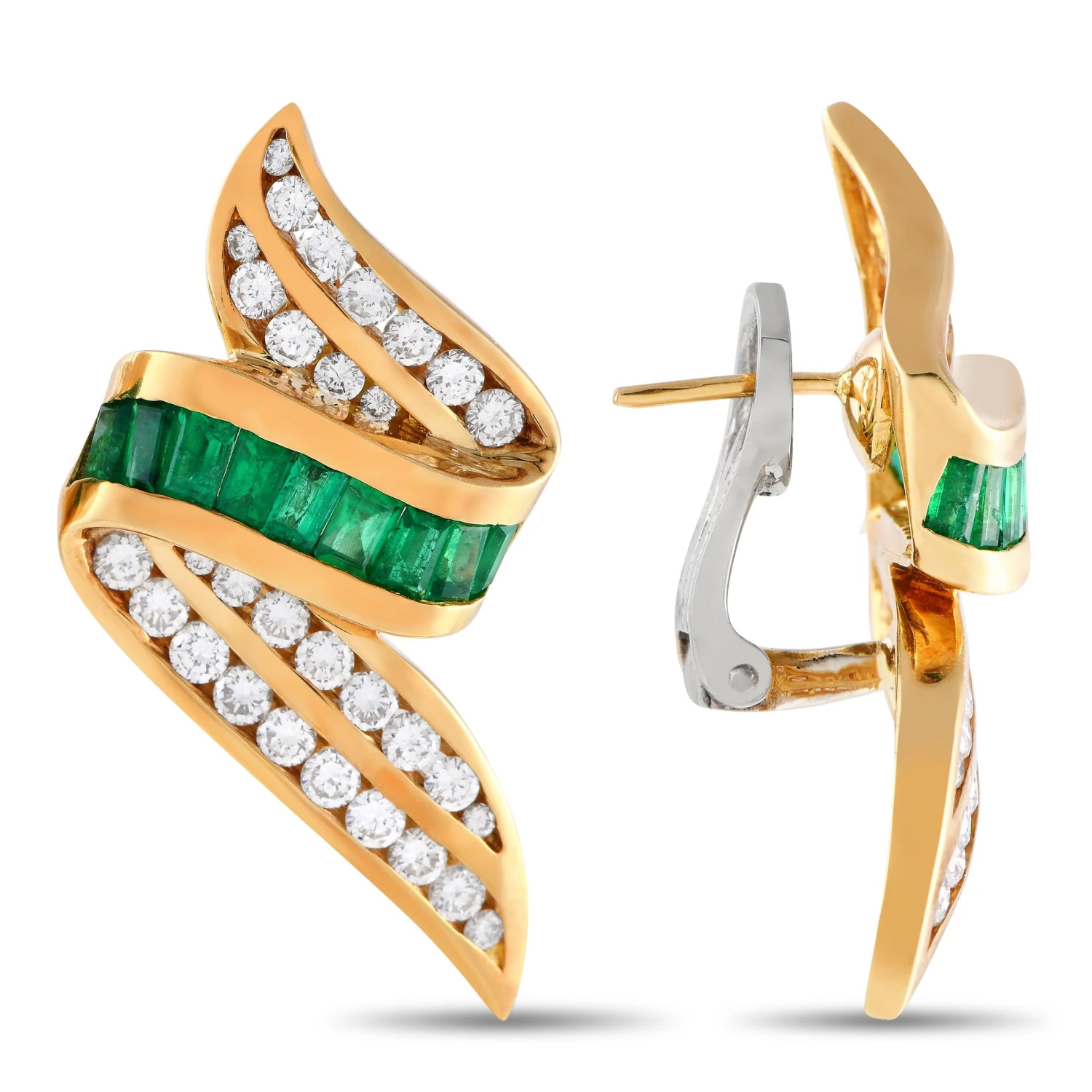 Charles Krypell 18k Yellow Gold 2.50 Carat Diamond And Emerald Earrings 4 Charles Krypell 18k Yellow Gold 2.50 Carat Diamond And Emerald Earrings – Image 2