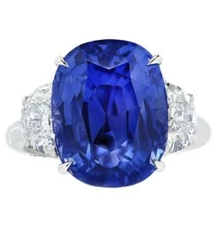 Vivid Diamonds AGL Certified 12.8 Carat Sapphire & Diamond Three Stone Ring -Mode Bijouterie Magasin 30567 front new master