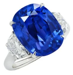 Vivid Diamonds AGL Certified 12.8 Carat Sapphire & Diamond Three Stone Ring -Mode Bijouterie Magasin 30567 main new master