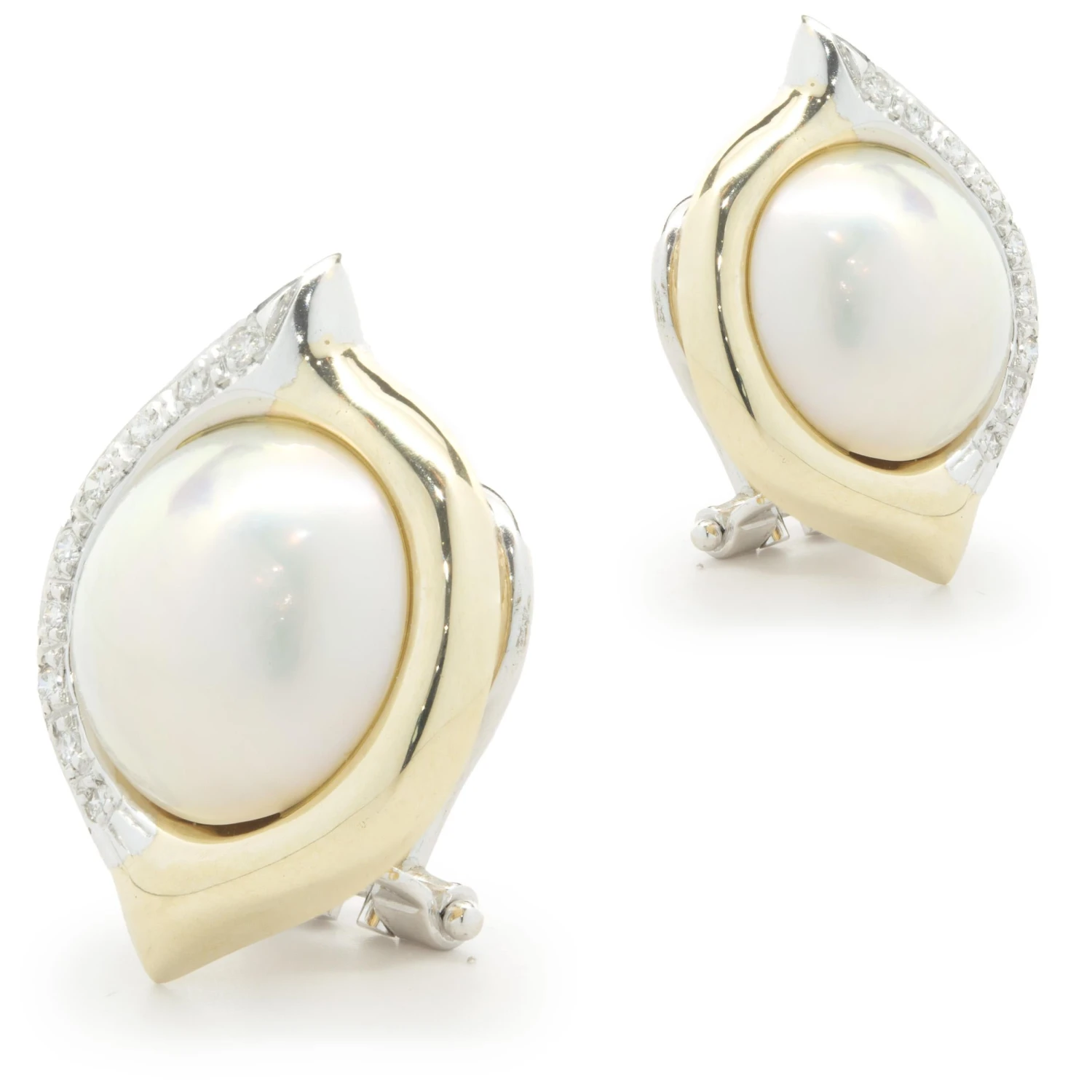 Unknown 18 Karat Yellow And White Gold Pearl And Diamond Earrings 4 Unknown 18 Karat Yellow And White Gold Pearl And Diamond Earrings – Image 2