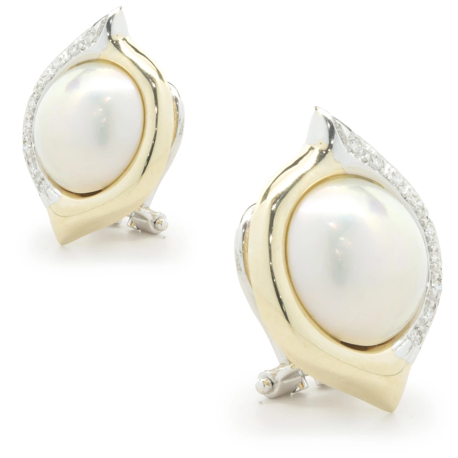 Unknown 18 Karat Yellow And White Gold Pearl And Diamond Earrings 6 Unknown 18 Karat Yellow And White Gold Pearl And Diamond Earrings – Image 4