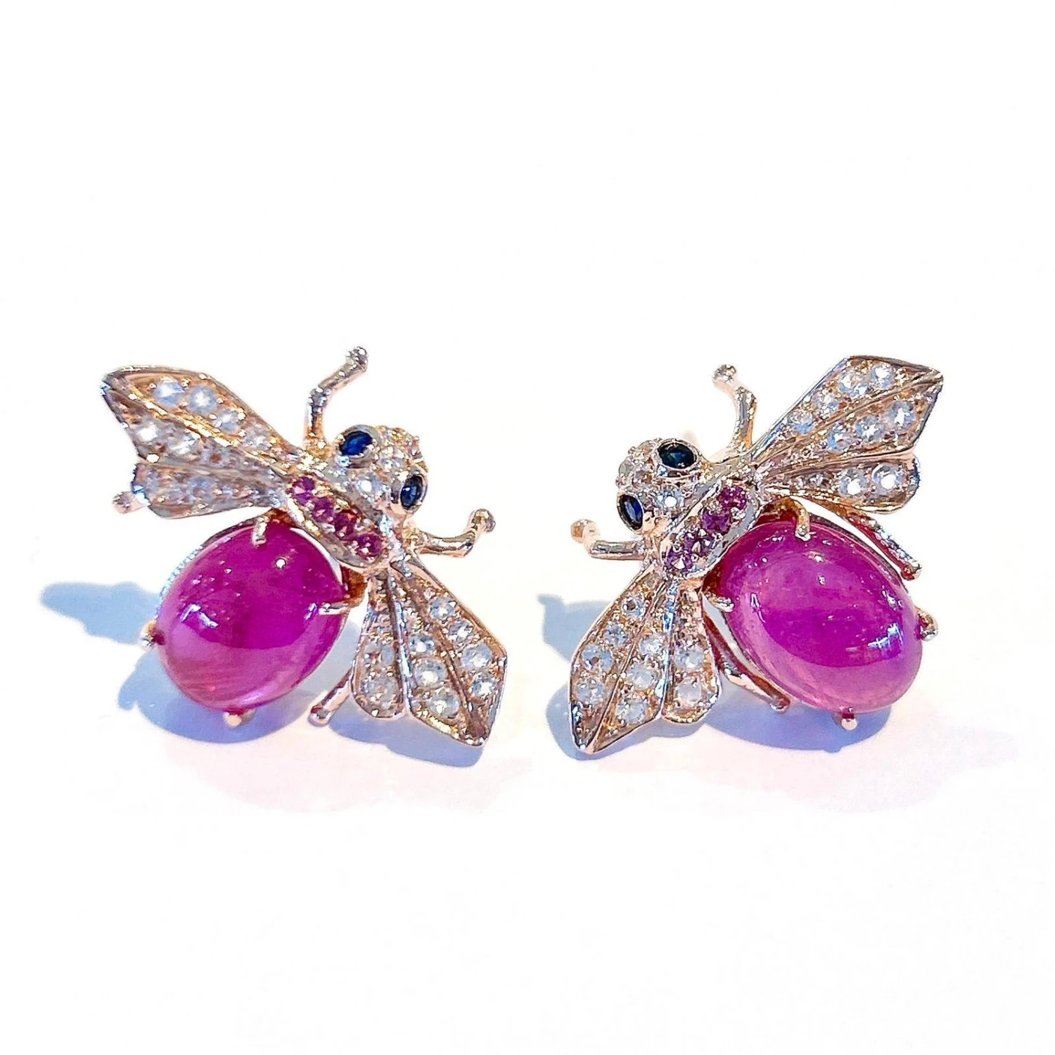 “Orient” Ruby Earrings With White Topaz & Blue Sapphire Set In 22k Gold 4 “Orient” Ruby Earrings With White Topaz & Blue Sapphire Set In 22k Gold – Image 2