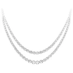 Roman Malakov 12.94 Carats Total Round Diamond Double Strand Tennis Necklace