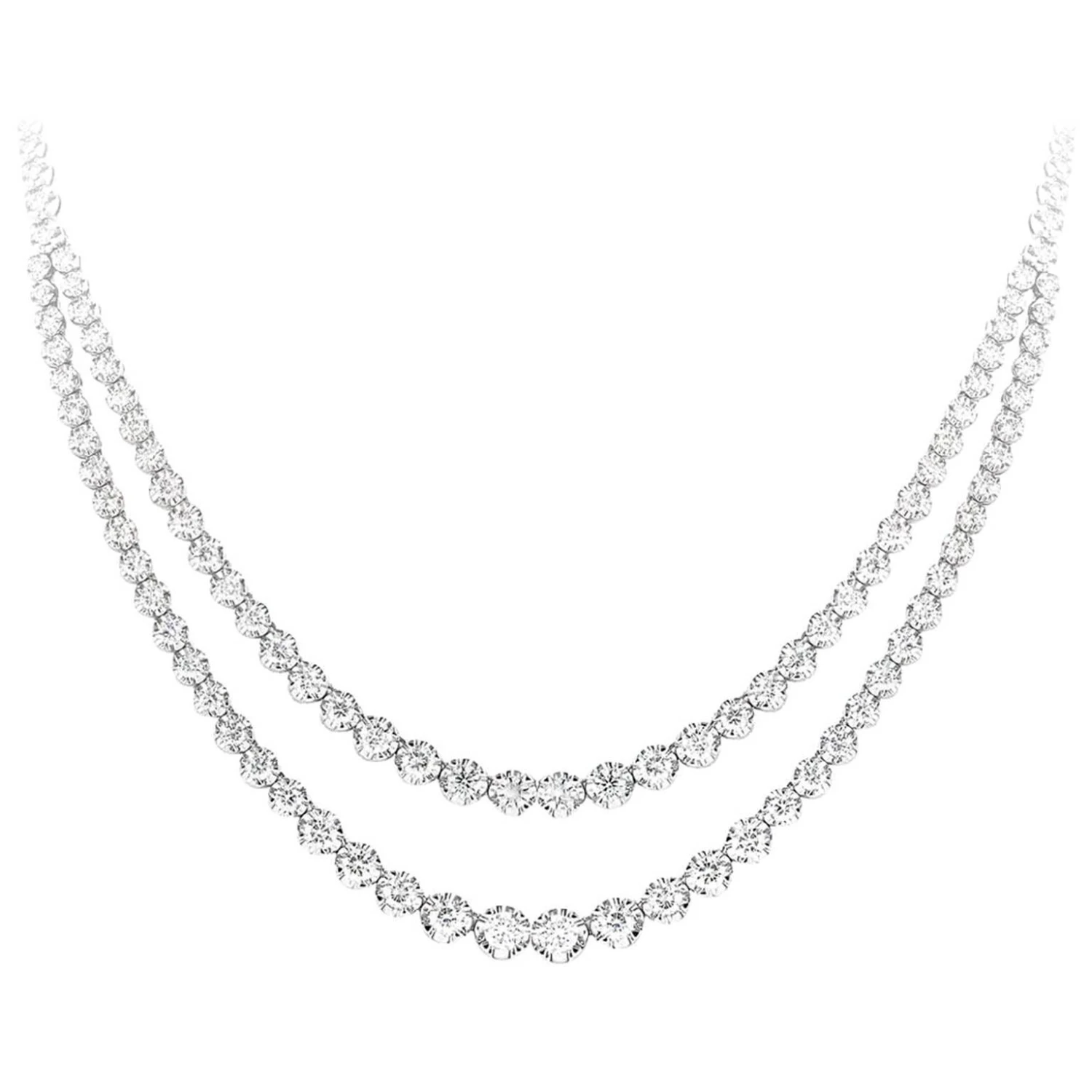 Roman Malakov 12.94 Carats Total Round Diamond Double Strand Tennis Necklace 3 Roman Malakov 12.94 Carats Total Round Diamond Double Strand Tennis Necklace