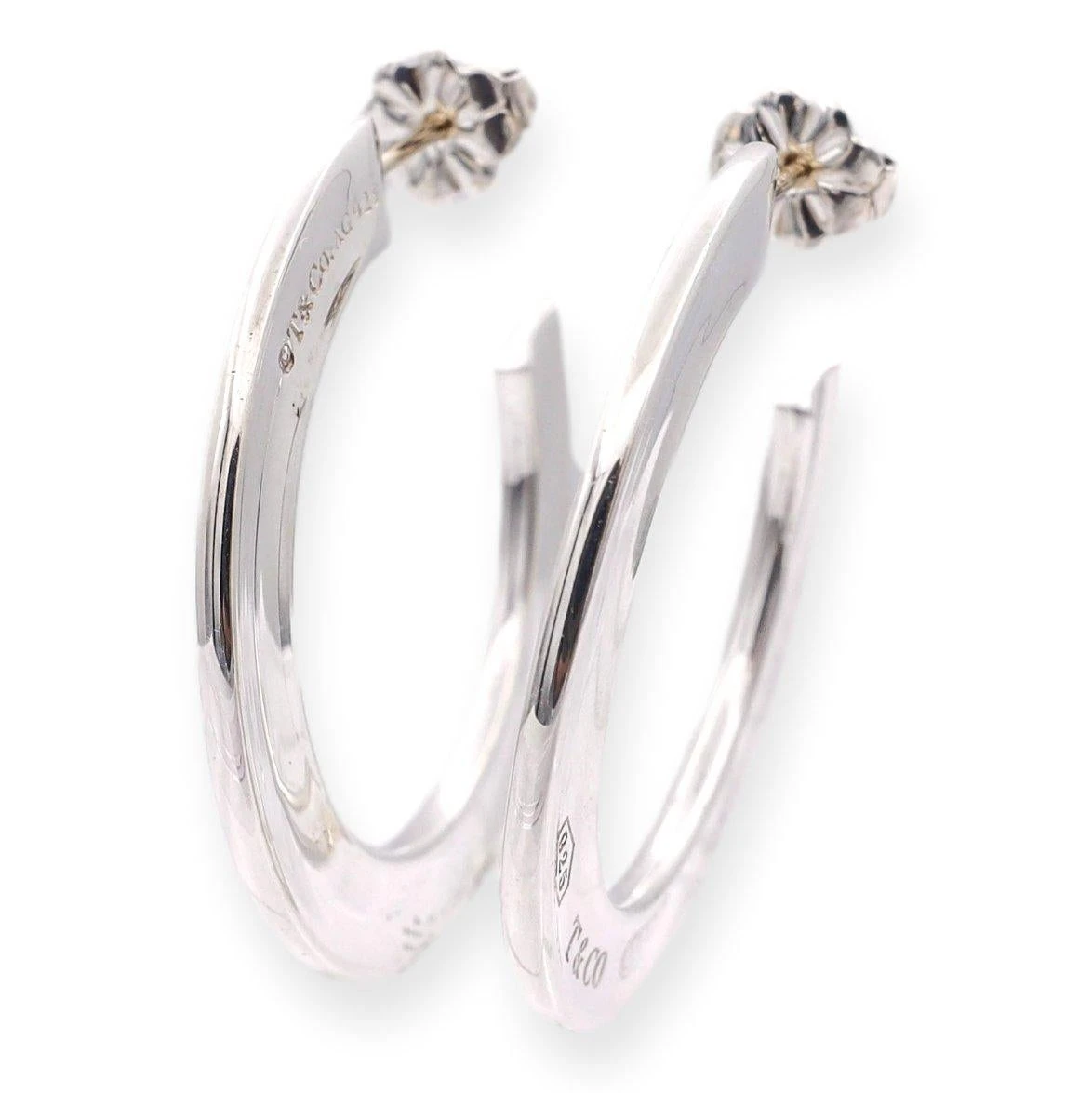 Tiffany & Co. Sterling Silver Large 1837 Flat Hoop Earrings Medium 6 Tiffany & Co. Sterling Silver Large 1837 Flat Hoop Earrings Medium – Image 4