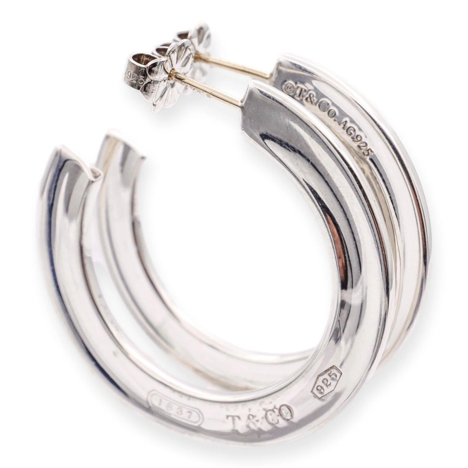 Tiffany & Co. Sterling Silver Large 1837 Flat Hoop Earrings Medium 5 Tiffany & Co. Sterling Silver Large 1837 Flat Hoop Earrings Medium – Image 3