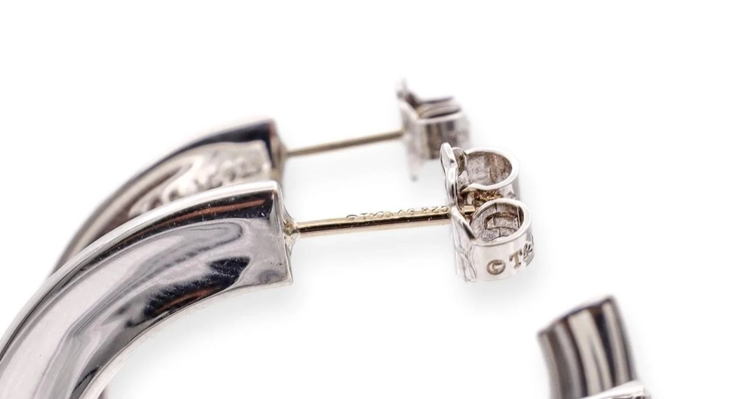 Tiffany & Co. Sterling Silver Large 1837 Flat Hoop Earrings Medium 8 Tiffany & Co. Sterling Silver Large 1837 Flat Hoop Earrings Medium – Image 6