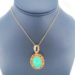 Antique 14k Yellow Gold Levian Gold And Turquoise Necklace -Mode Bijouterie Magasin 36932 master