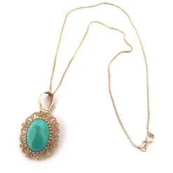 Antique 14k Yellow Gold Levian Gold And Turquoise Necklace -Mode Bijouterie Magasin 36933 master