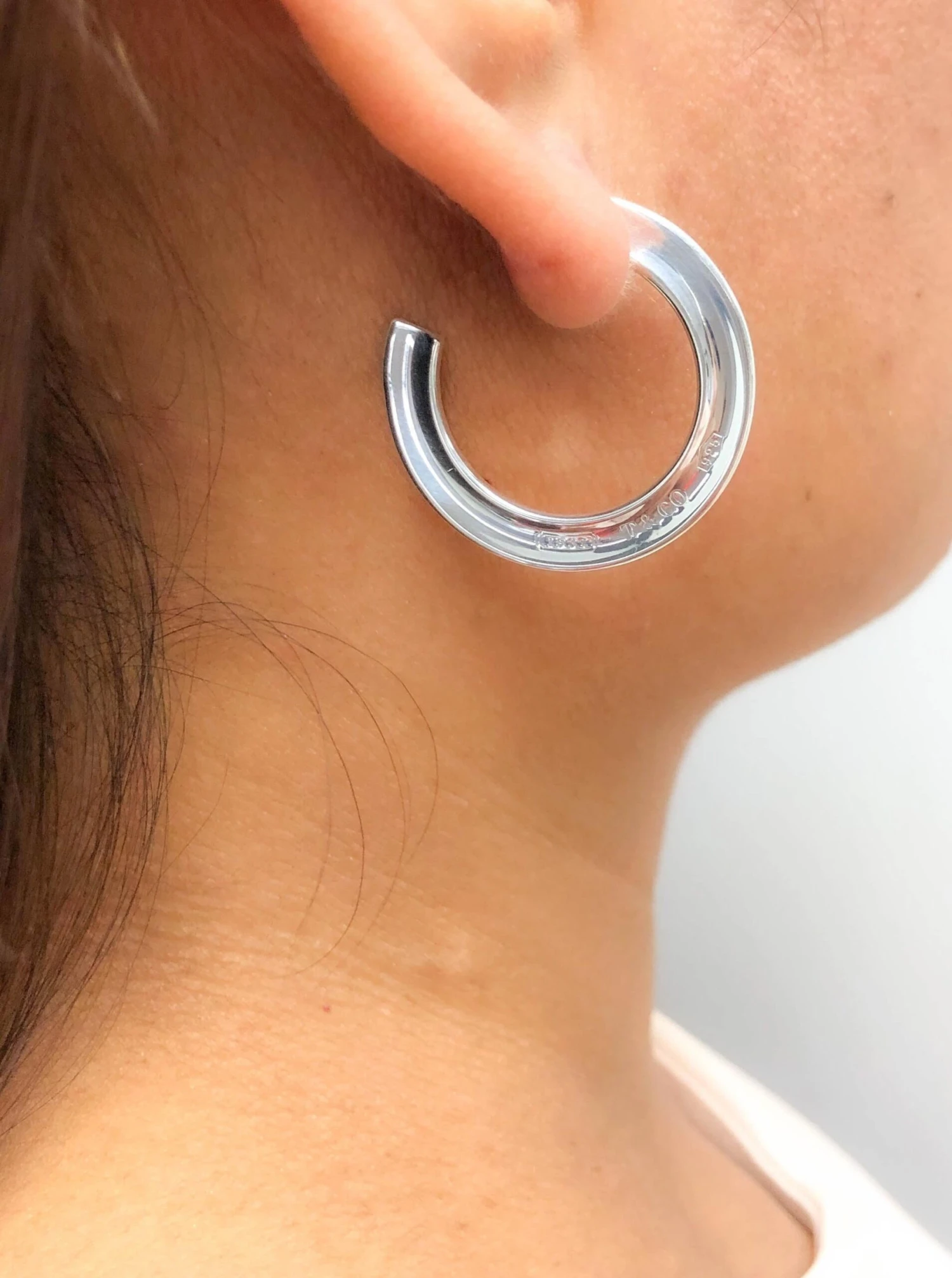 Tiffany & Co. Sterling Silver Large 1837 Flat Hoop Earrings Medium 10 Tiffany & Co. Sterling Silver Large 1837 Flat Hoop Earrings Medium – Image 8