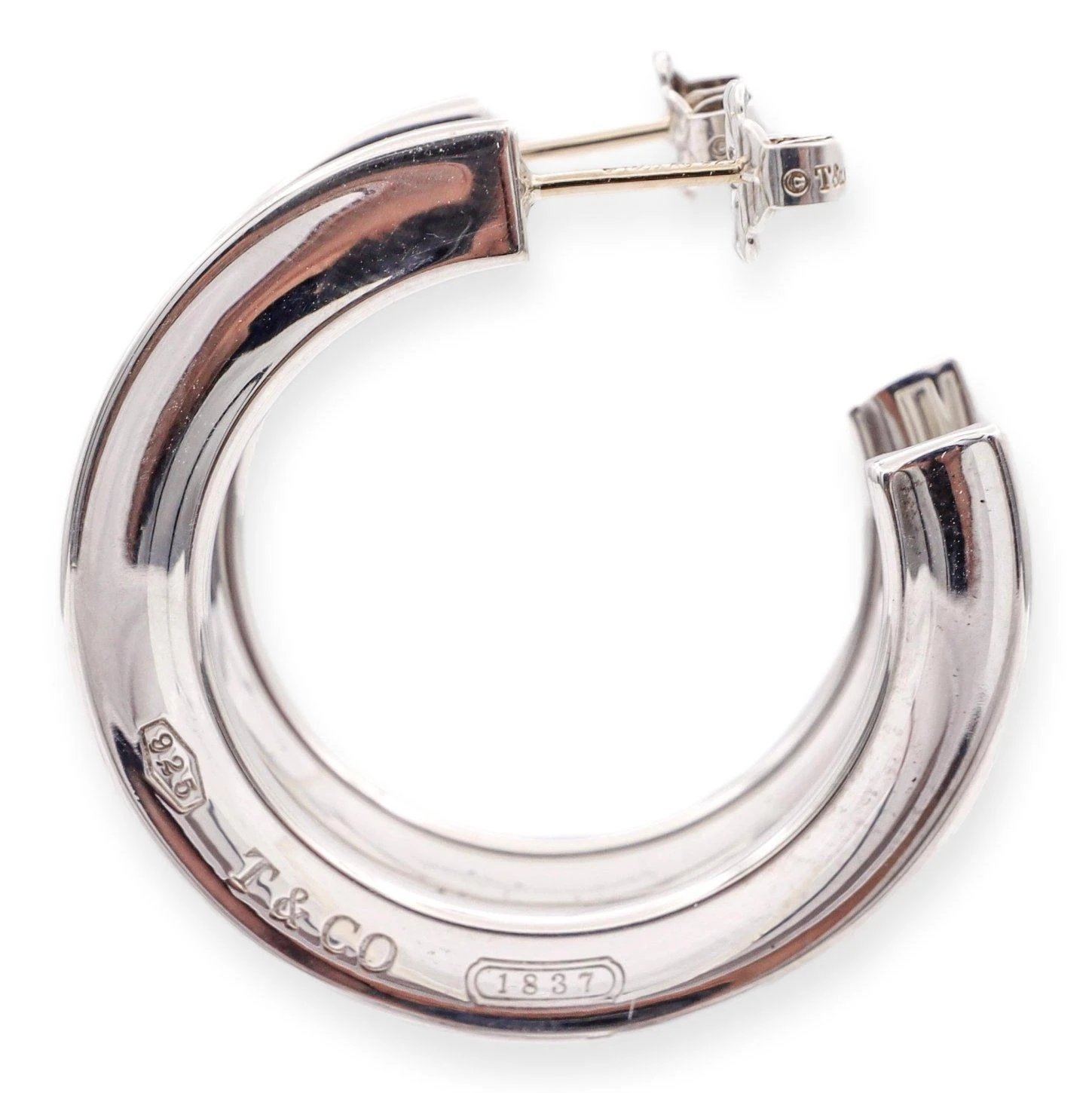 Tiffany & Co. Sterling Silver Large 1837 Flat Hoop Earrings Medium 4 Tiffany & Co. Sterling Silver Large 1837 Flat Hoop Earrings Medium – Image 2