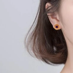 Unknown Stunning 14k Yellow Gold Amethyst Plate Earrings -Mode Bijouterie Magasin 37605 master