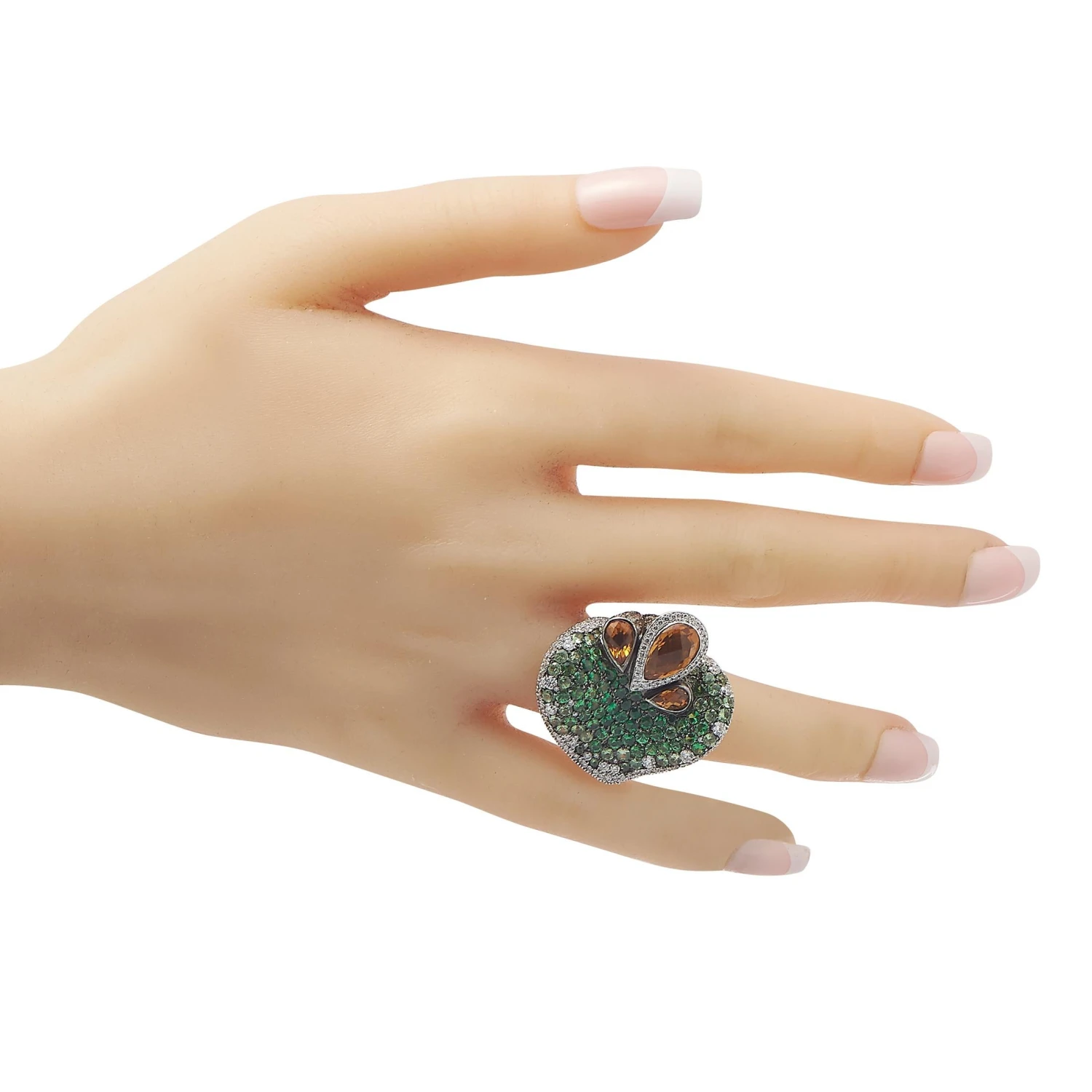 Maggioro 18K White Gold 3.09C White & Brown Diamond, Citrine And Tsvaorite Ring 5 Maggioro 18K White Gold 3.09C White & Brown Diamond, Citrine And Tsvaorite Ring – Image 3