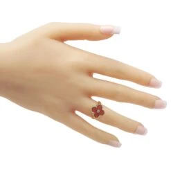 Van Cleef & Arpels Vintage Alhambra 18k Yellow Gold Diamond And Coral Ring -Mode Bijouterie Magasin 3 master 14