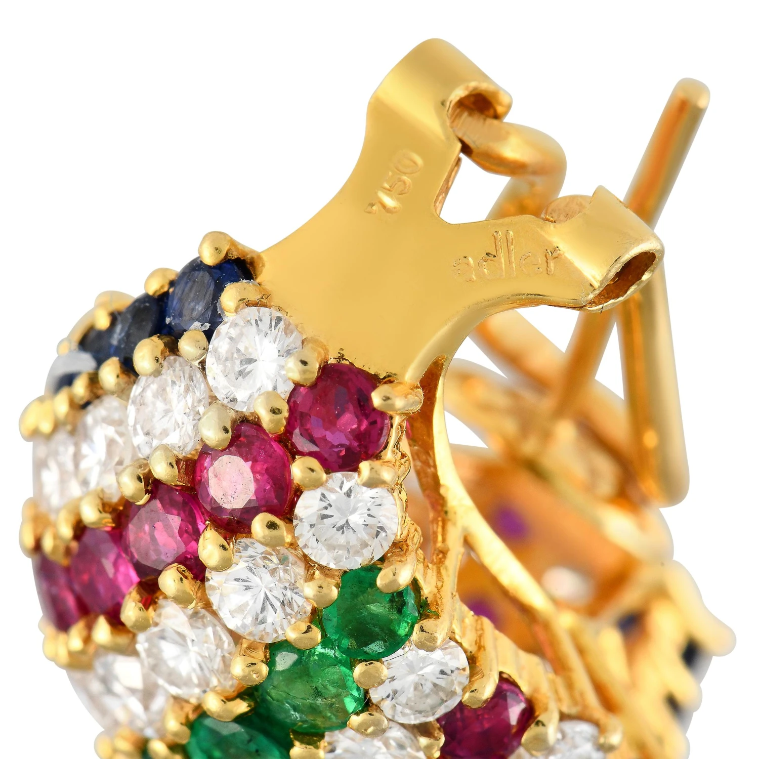 Adler 18k Yellow Gold 6.40ct Diamond Sapphire Ruby & Emerald Statement Earrings 5 Adler 18k Yellow Gold 6.40ct Diamond Sapphire Ruby & Emerald Statement Earrings – Image 3