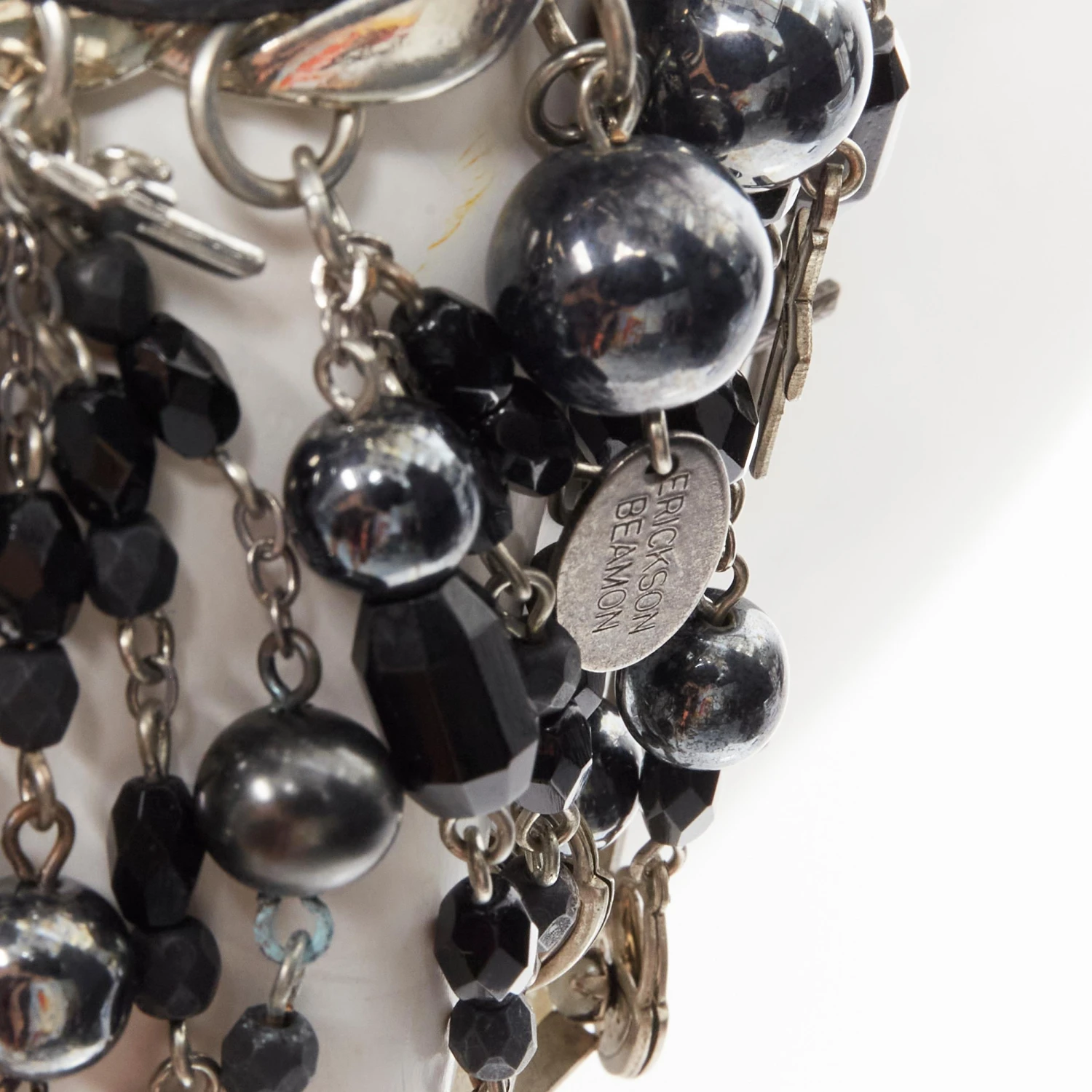 ERICKSON BEAMON Black Leather Silver Chain Flower Cross Punk Wide Bracelet 5 ERICKSON BEAMON Black Leather Silver Chain Flower Cross Punk Wide Bracelet – Image 3