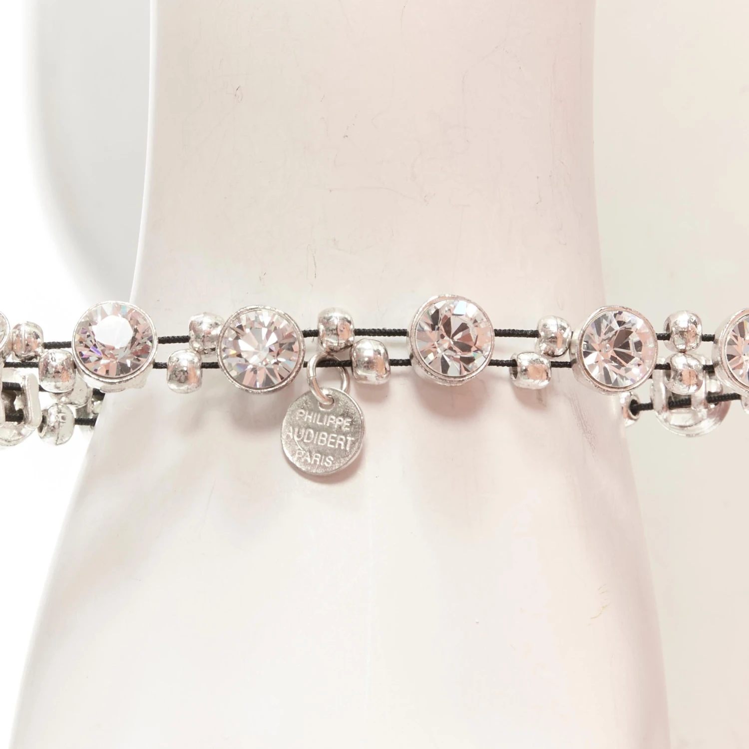 Unknown PHILLIPE AUDIBERT Silver Round Crystal Beads Chain Elastic Bracelet 5 Unknown PHILLIPE AUDIBERT Silver Round Crystal Beads Chain Elastic Bracelet – Image 3