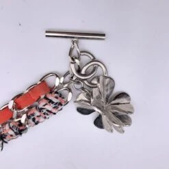 Chanel Orange Suede And Pink Tweed Chain Clover Charm Bracelet -Mode Bijouterie Magasin 3 master 76