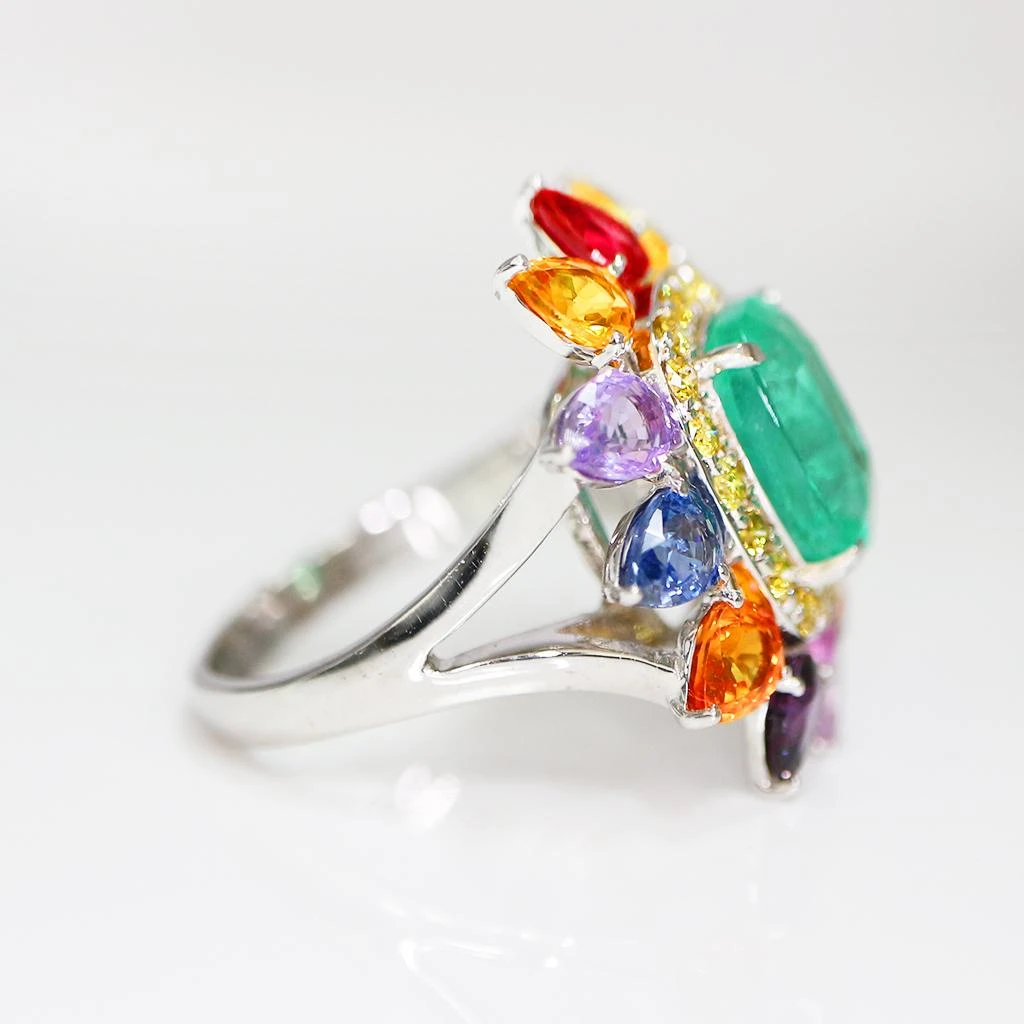 *Sales* IGI 18k 8.70 Ctw Emerald &Sapphires Antique Art Deco Engagement Ring 6 *Sales* IGI 18k 8.70 Ctw Emerald &Sapphires Antique Art Deco Engagement Ring – Image 4