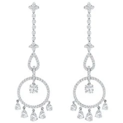 2.38 Carats Total Pear And Round Shape Diamond Open-Work Chandelier Earrings