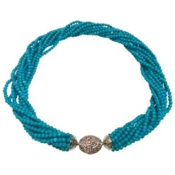 Unknown Necklace Turquoises Fancy Sapphires Clasp Multi-Strand White Gold 18 Karat