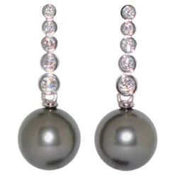 Unknown Chandelier Earrings Tahiti Pearls 3.1 White Diamonds White Gold 18 Karat