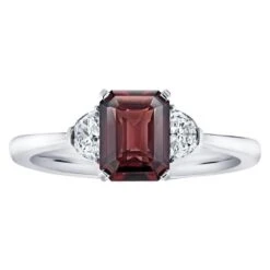 2.08 Carat Emerald Cut Reddish Brown Sapphire And Diamond Platinum Ring