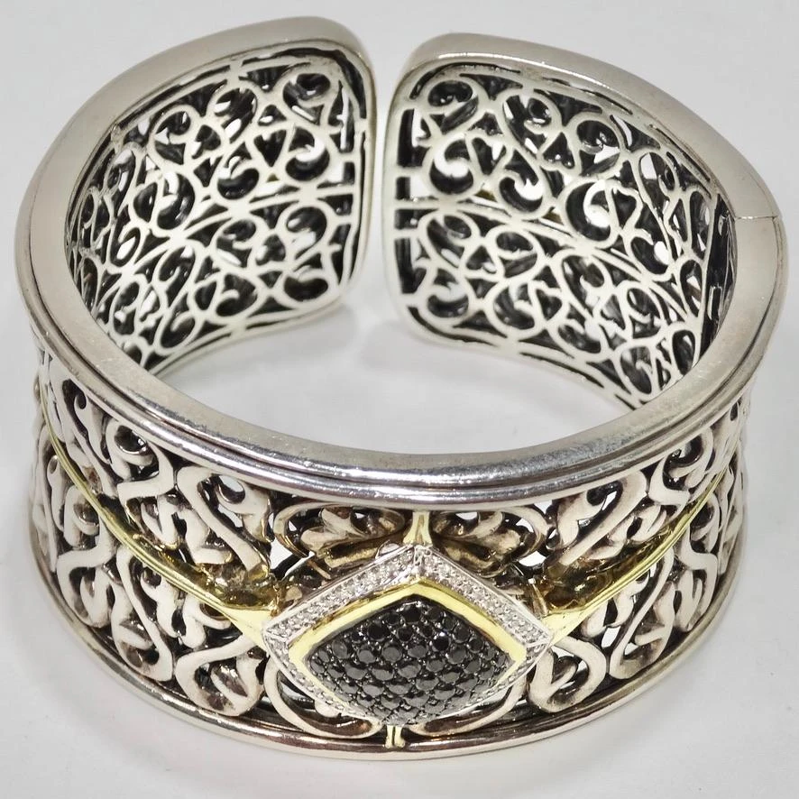 Charles Krypell Sterling Silver, Gold And Black And White Diamond Cuff Bracelet 4 Charles Krypell Sterling Silver, Gold And Black And White Diamond Cuff Bracelet – Image 2